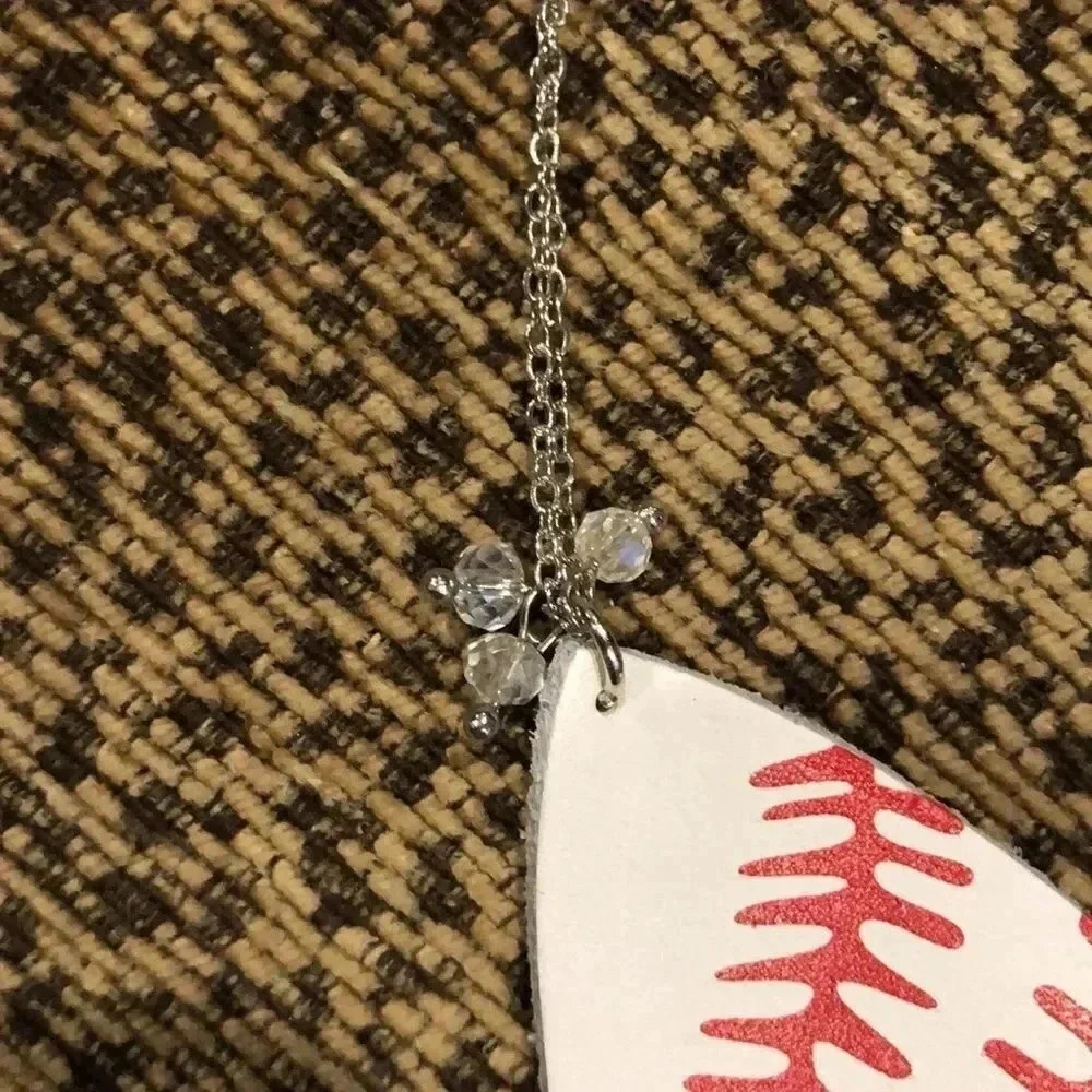 Game day baseball necklace red and white with small beads Silver in color chain - Picture 3 of 3